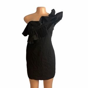 TCEC Black One-Shoulder Ruffle Dress